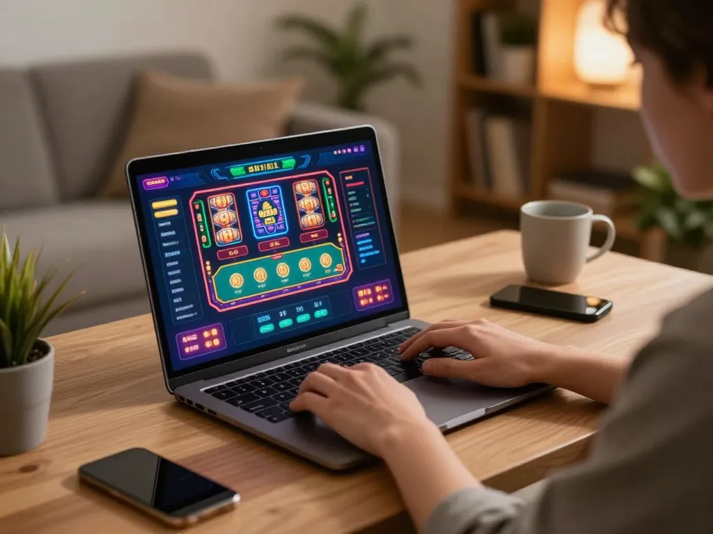 Good88 online gaming experience with a player engaged on their laptop in a cozy atmosphere.