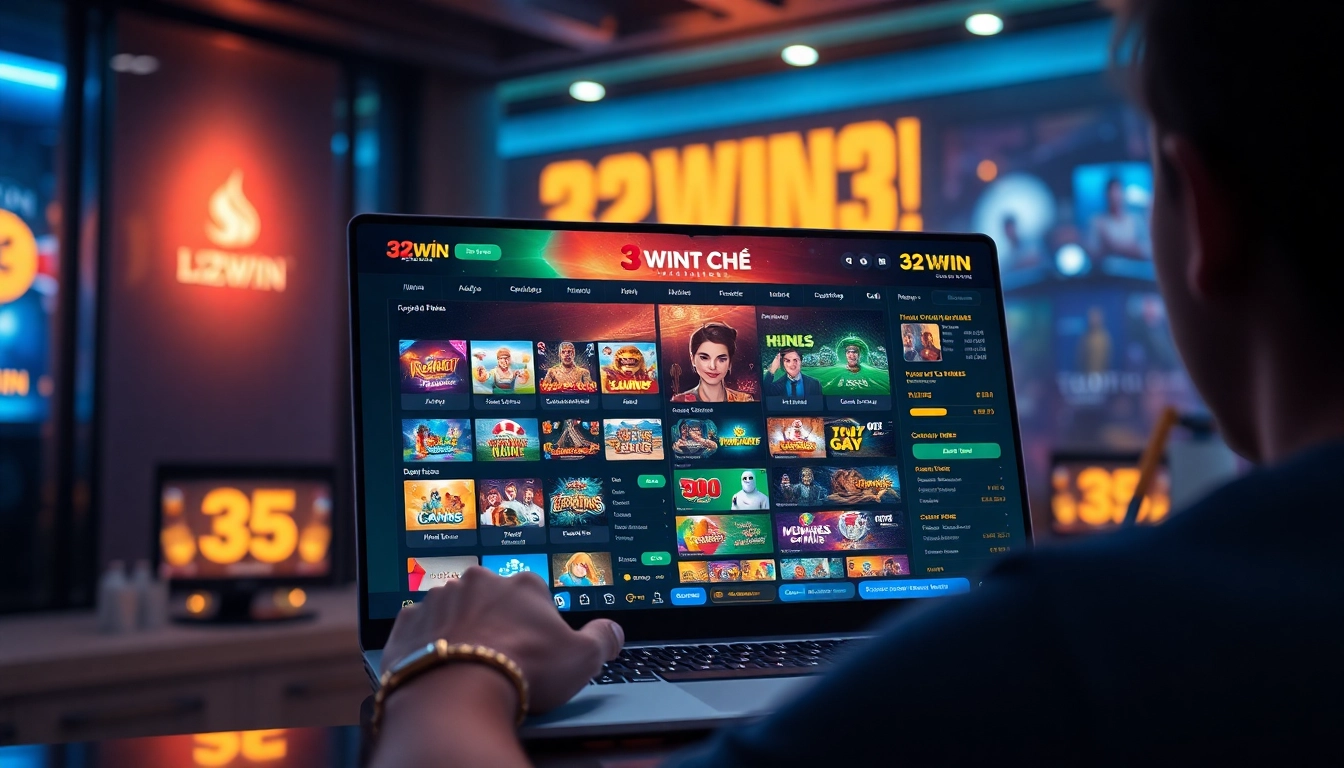 32win trang chủ showcasing a vibrant online gaming platform with user-friendly features and exciting promotions.