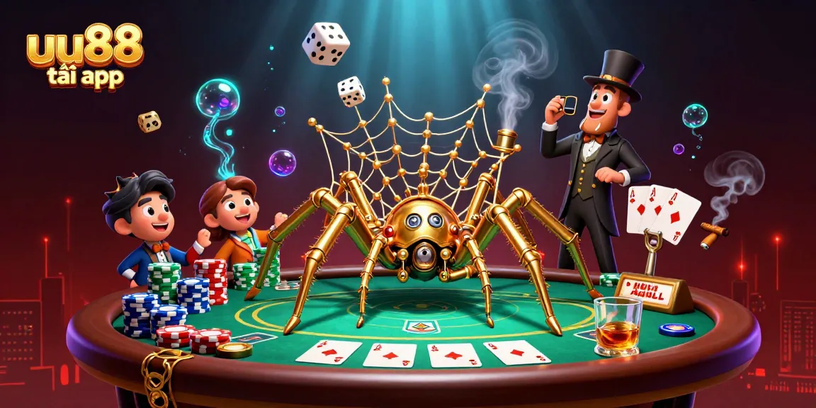 Experience the fun of gambling with uu88 tải app in a vibrant casino-themed 3D illustration featuring colorful poker elements.