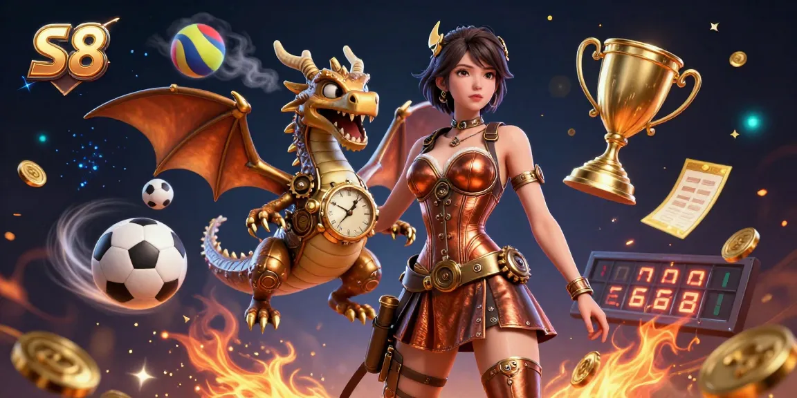 S8 themed illustration showcasing a dynamic gaming scene with sports elements, featuring intricate details and vibrant colors.