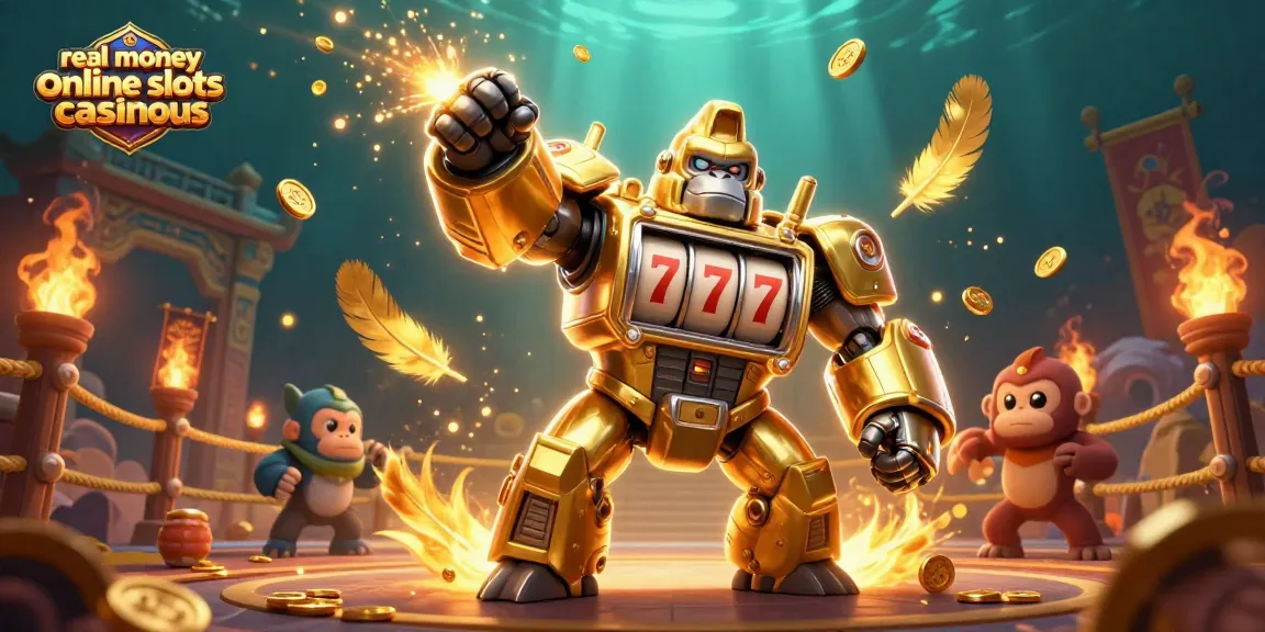 Experience wins with real money online slots casinous illustrated in a vibrant, dynamic gaming scene.