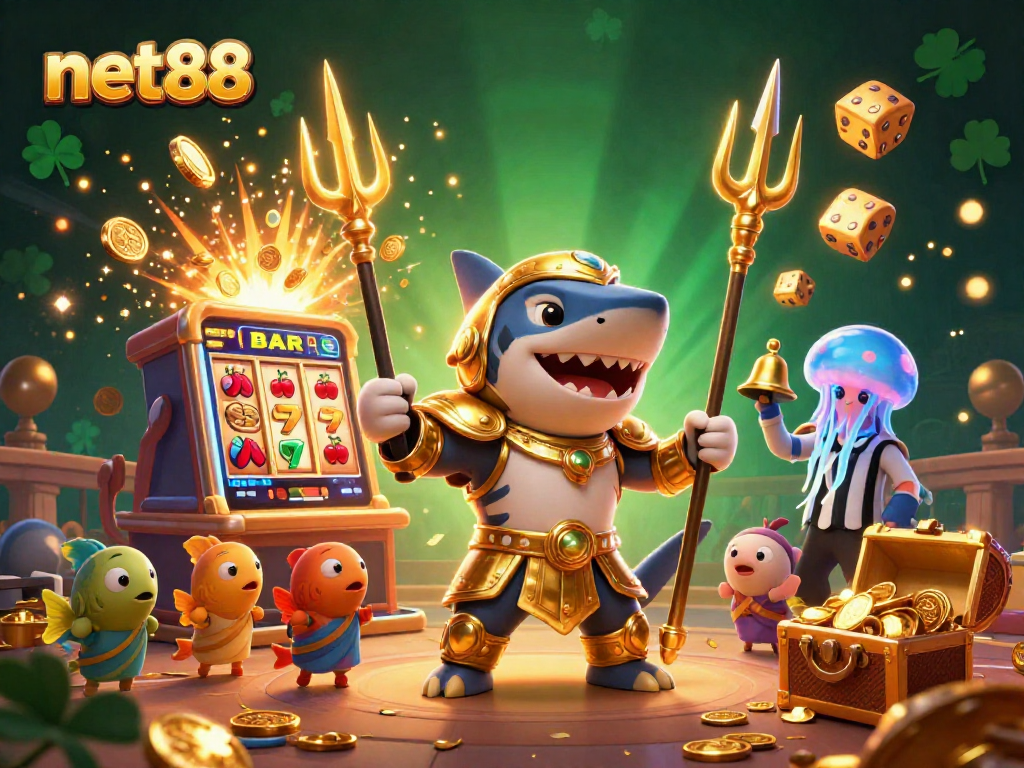 Experience net88's thrilling underwater casino energy with a tiger shark and jackpot excitement.