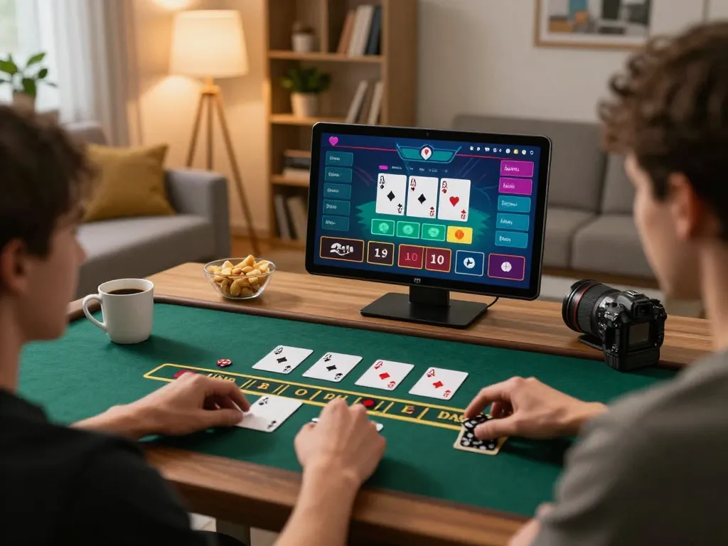 Tg88 player enjoying live blackjack on tablet while sipping coffee, showcasing modern home gaming
