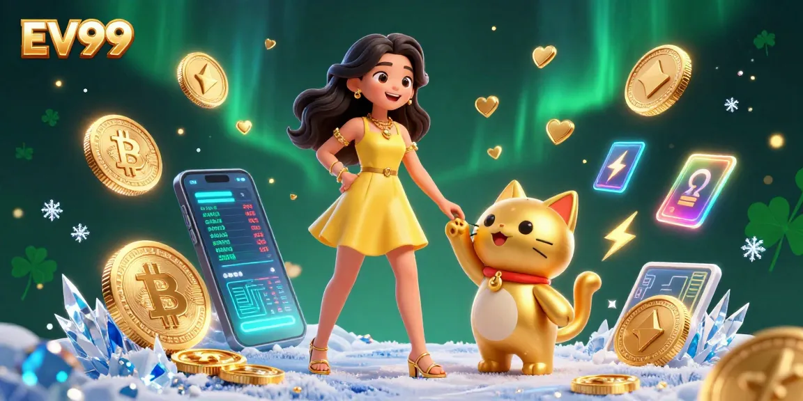 Spin to win with EV99 at the vibrant mobile casino filled with golden coins and lucky charm.
