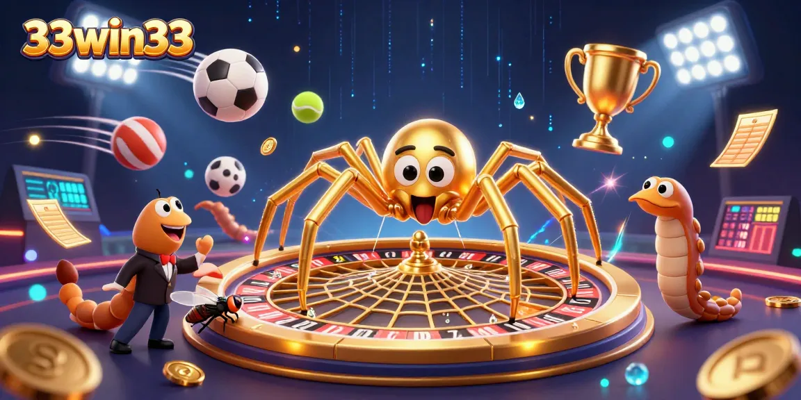 Experience thrilling gaming action with 33win33's vibrant illustration of a spider-themed roulette wheel.