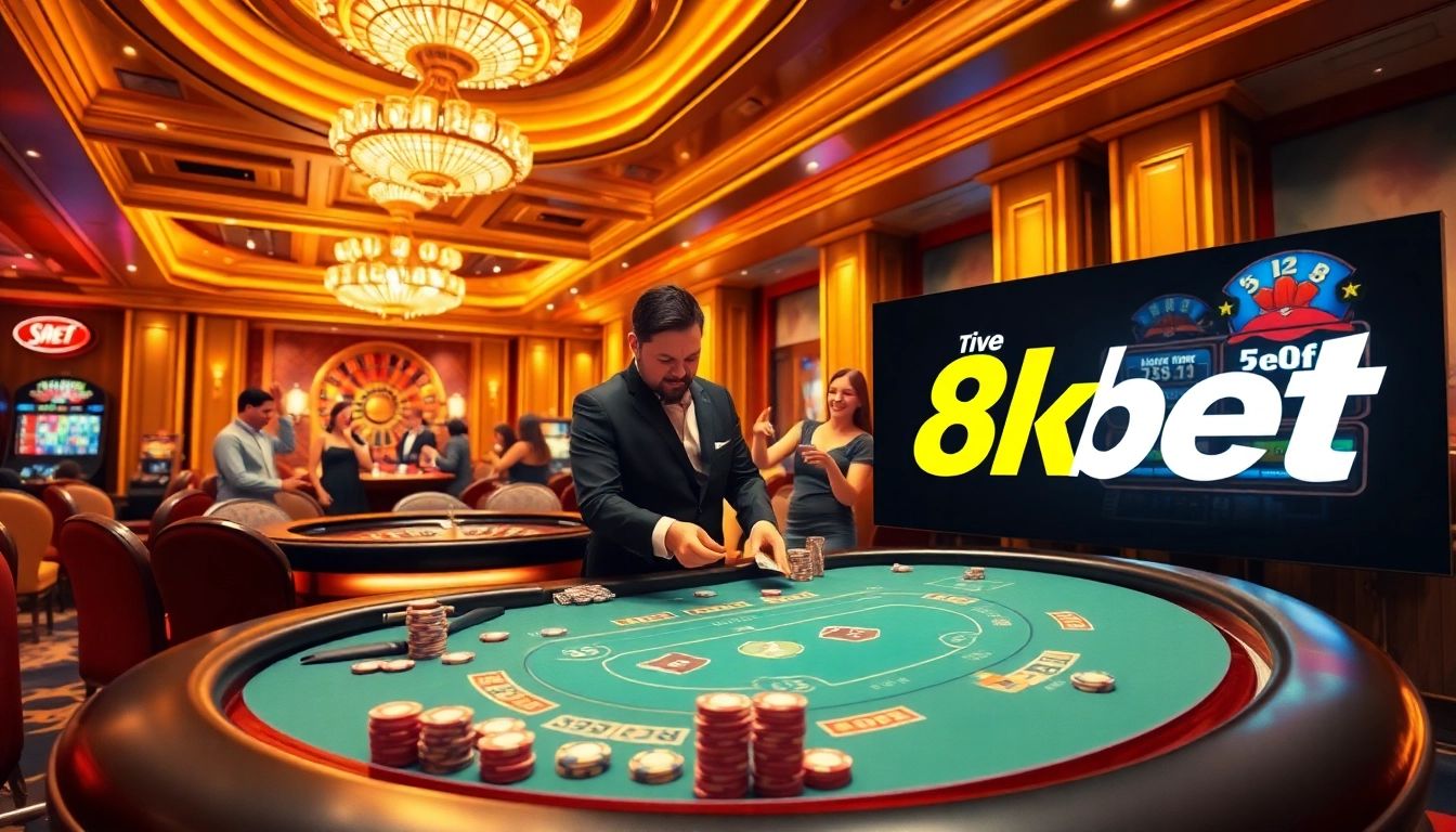 Experience the excitement of 8kbet with a vibrant casino scene full of games and fun.