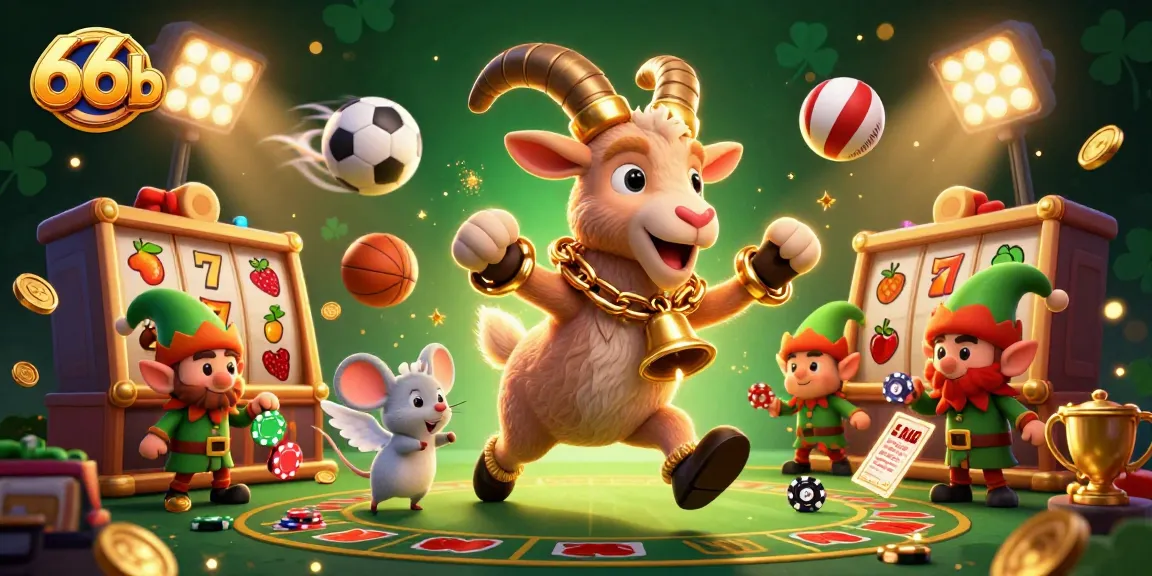 Win at 66b in a vibrant casino scene with Krampus and mischievous characters playing games and stealing chips