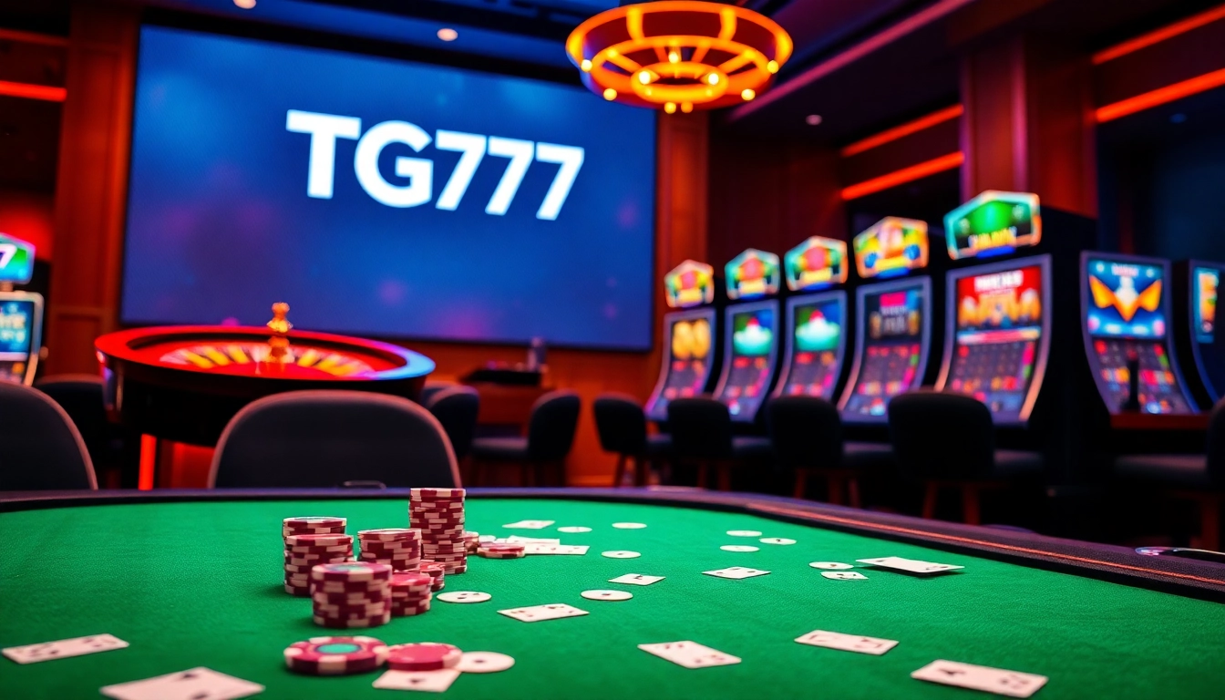 Experience thrilling gameplay at TG777 with vibrant casino tables and exciting slot machines.