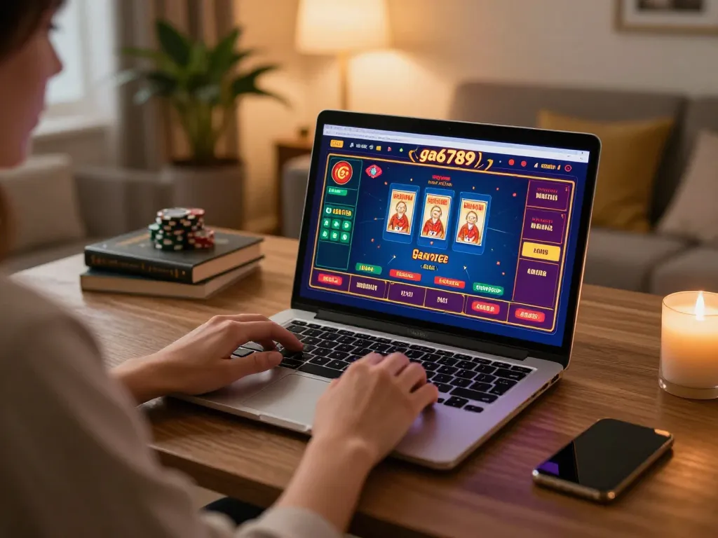 Player engaging with live dealer games at ga6789 online casino in a cozy home setting.