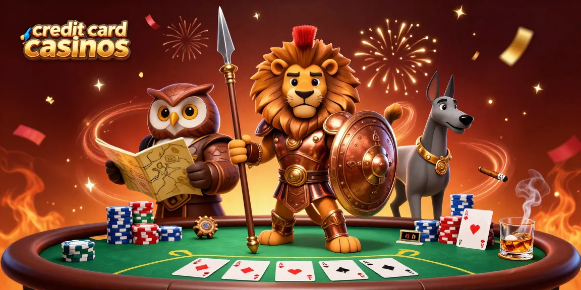 Engage with credit card casinos featuring 3D characters in a vibrant casino scene.