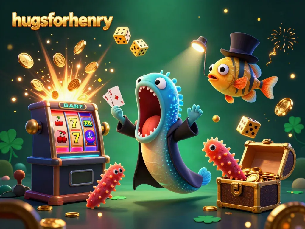 Engage in thrilling card tricks with hugsforhenry featuring animated sea creatures in a vibrant casino scene.