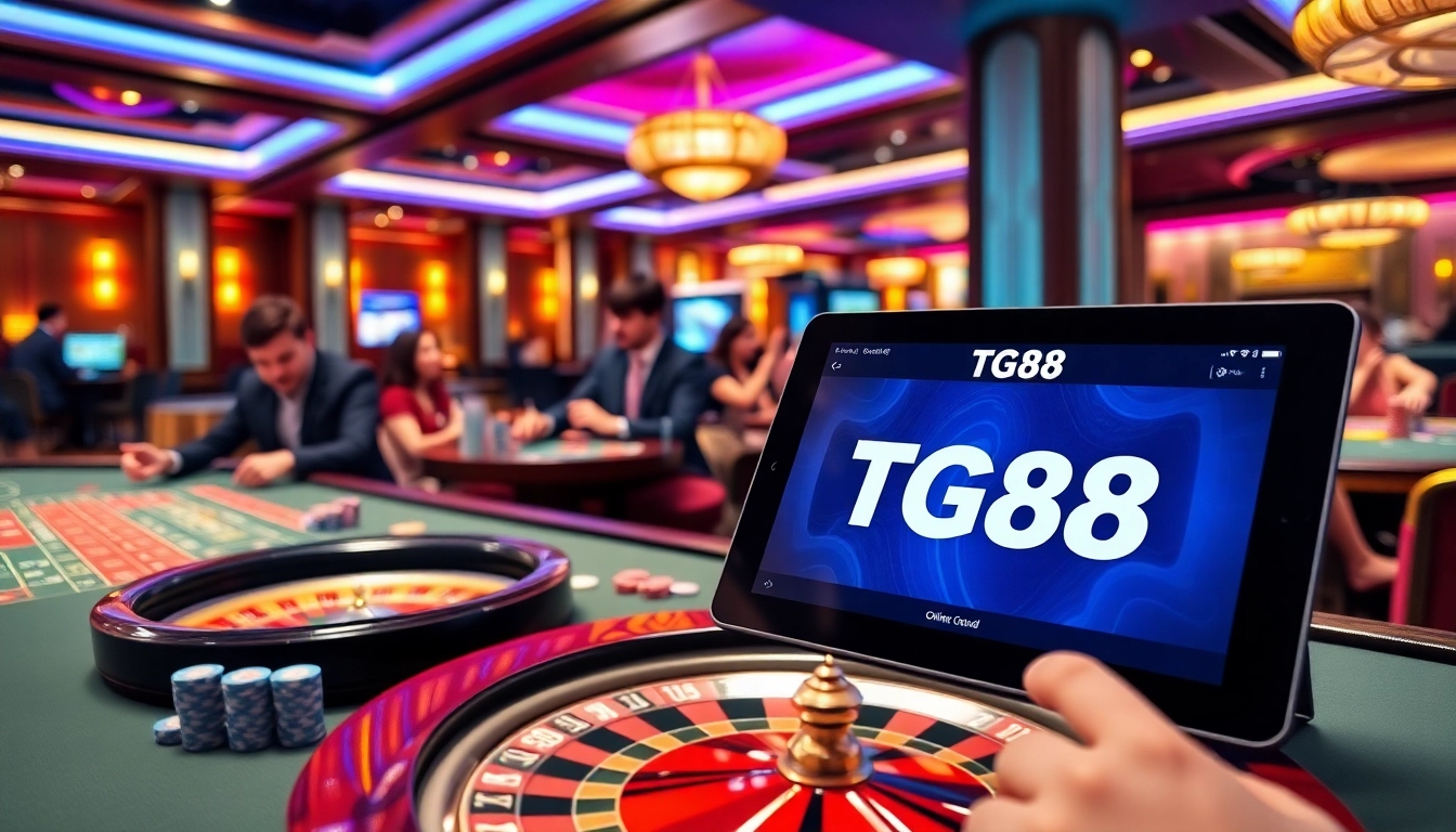 Engaging TG88 online casino interface with players enjoying a lively gaming experience.