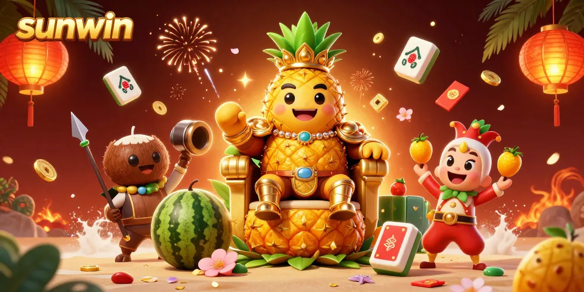 Join the sunwin casino excitement with a vibrant 3D illustration featuring the golden pineapple king.