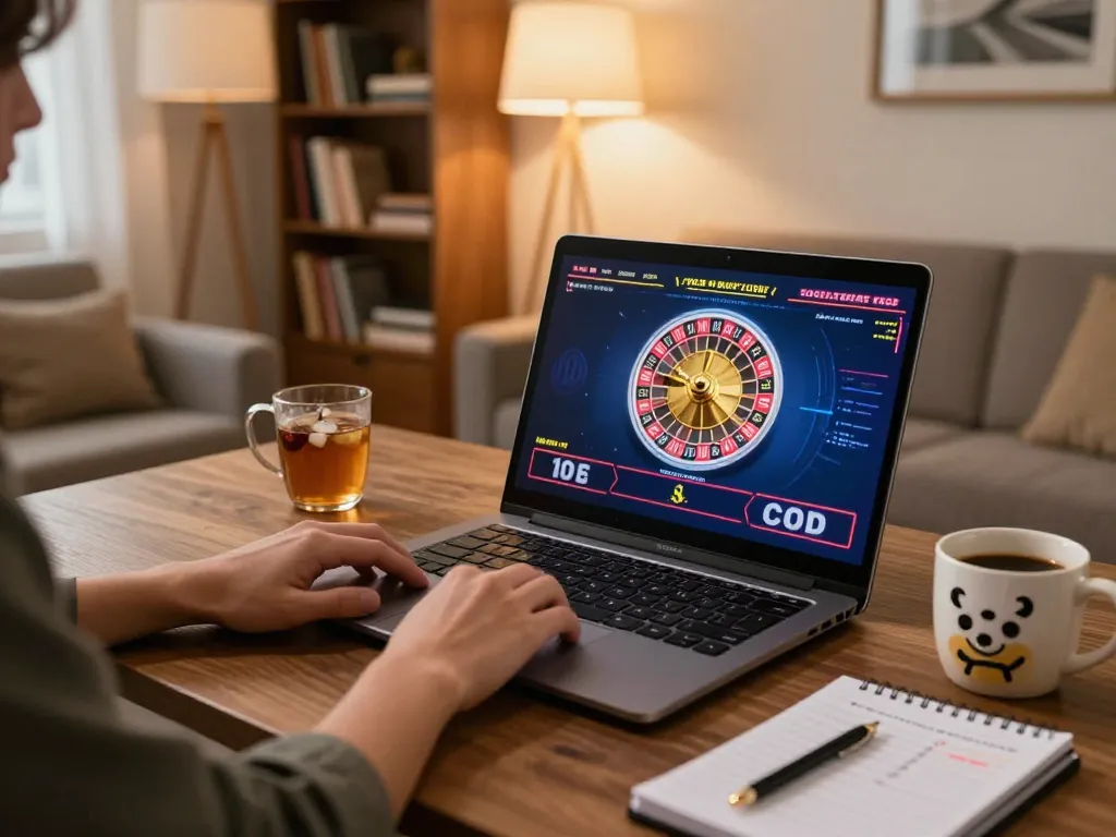 Person enjoying online roulette at home with ee88go, showcasing a cozy gaming setup