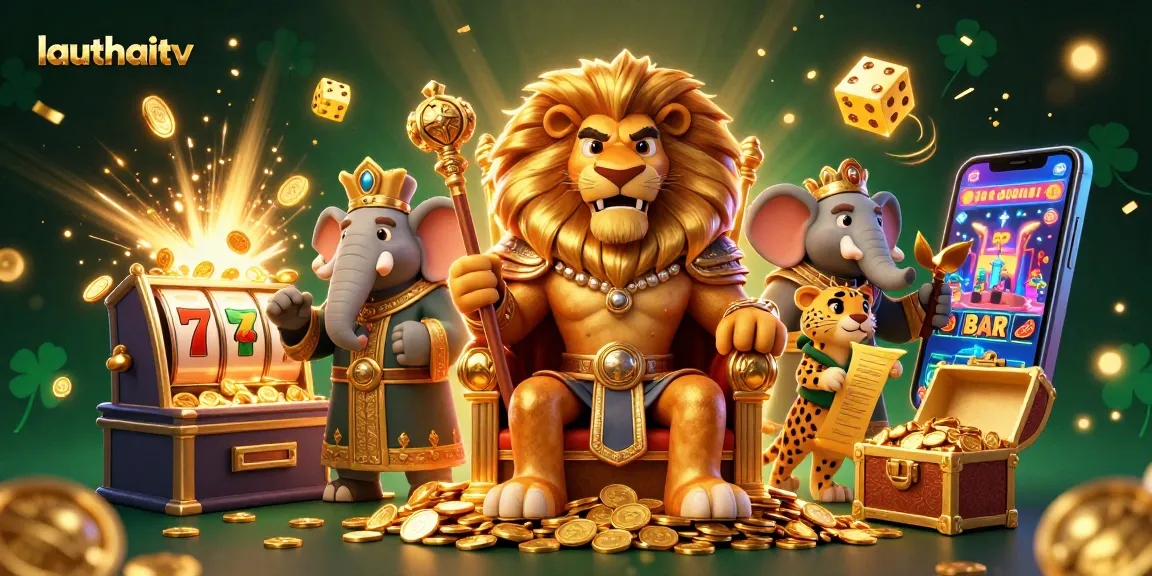 Engage with lauthaitv and win big in vibrant slots featuring a royal lion king and dynamic game elements.
