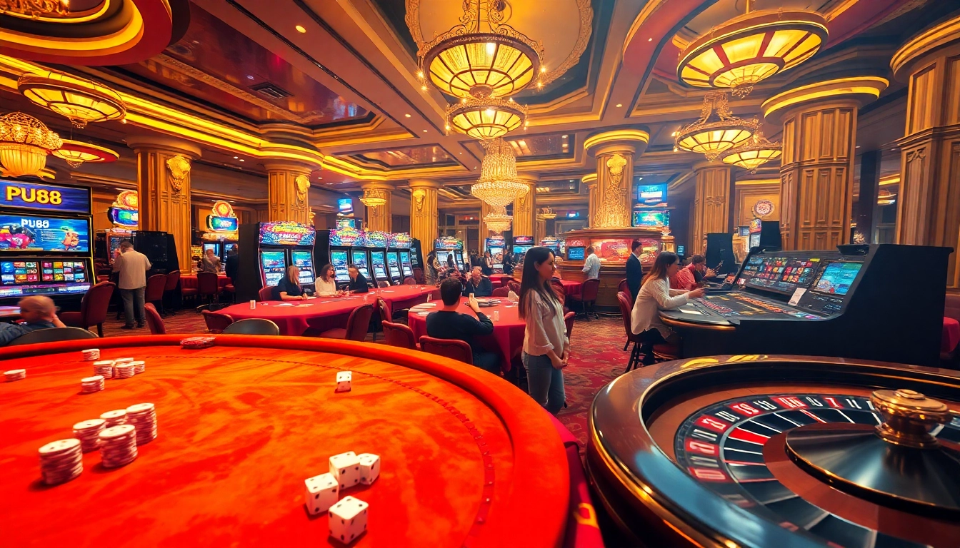 Dynamic gaming scene at PU88 casino featuring vibrant tables and excited players.