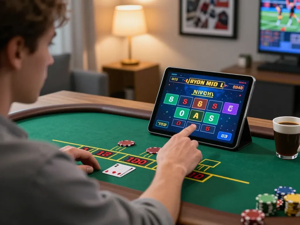 Player engaging in live blackjack on 789WIN tablet at home, showcasing strategic gameplay and excitement.