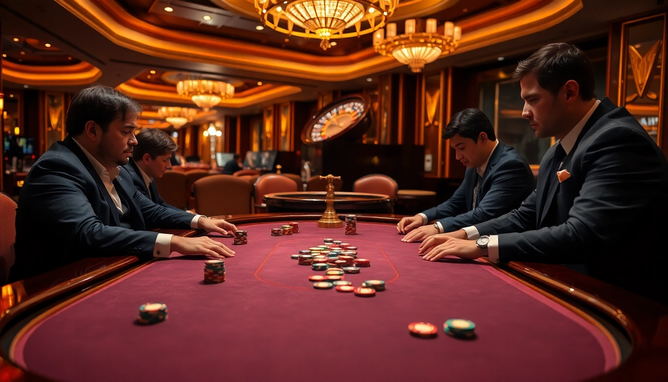 Experience thrilling gameplay at kp 88 with players engaging at a luxurious poker table adorned with vibrant chips.