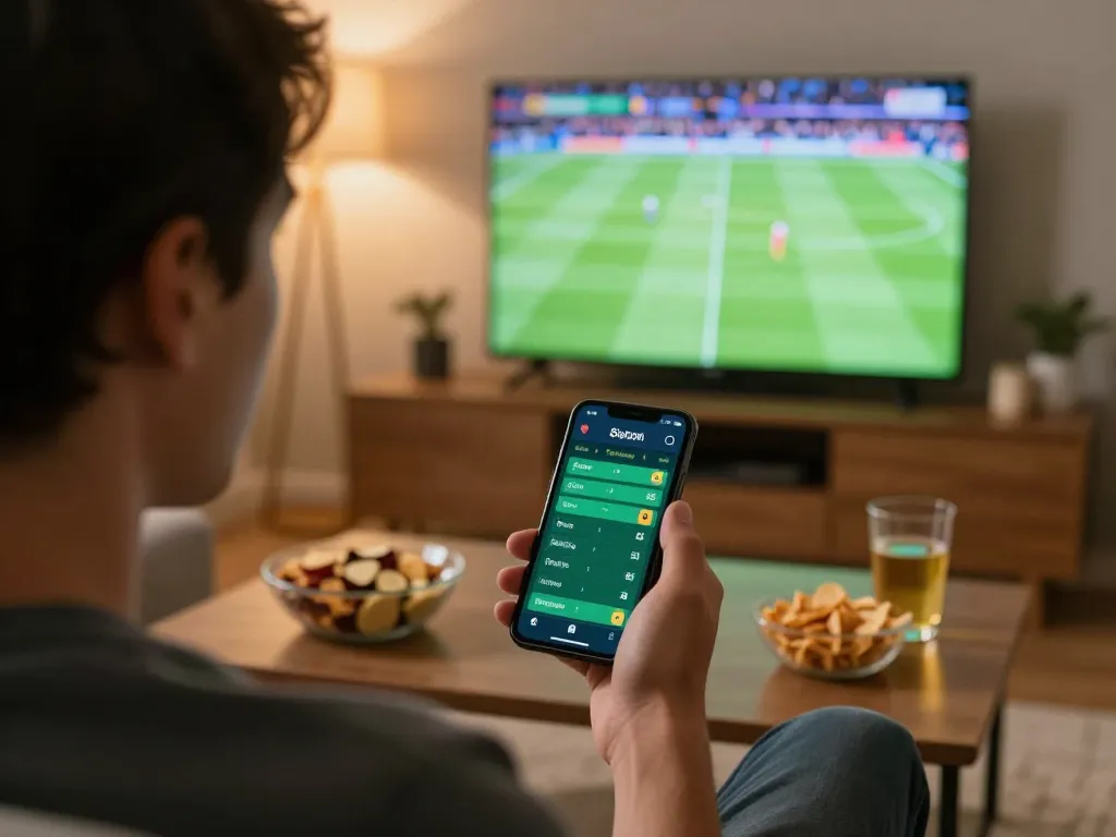 Engaging in keonhacai sports betting while analyzing odds on a smartphone during game time.