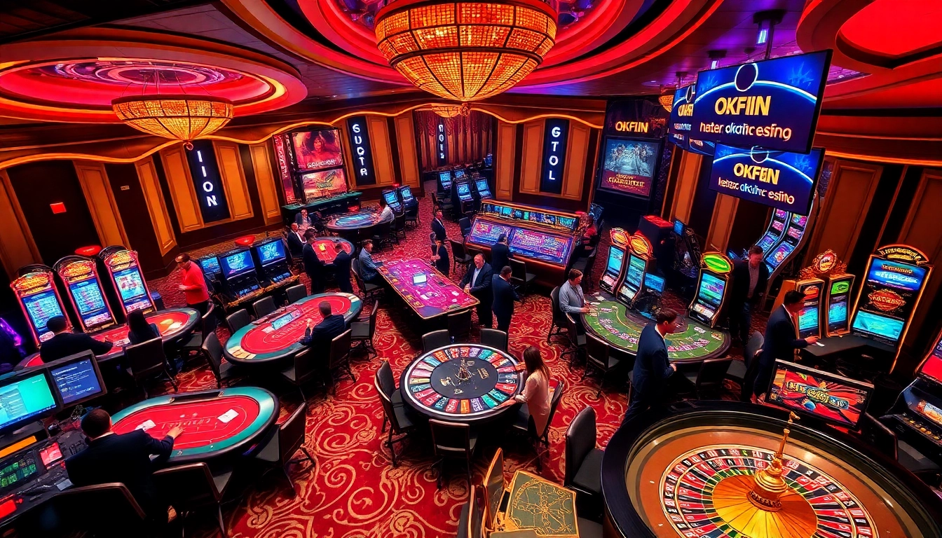 Engaging scene at https://okfun.cn.com/ casino featuring players enjoying poker and slot machines.