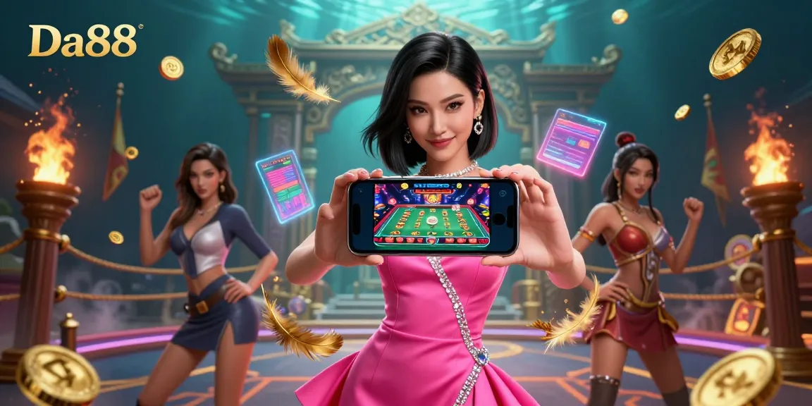 Experience the excitement of Da88's live dealer games in this vibrant casino illustration.