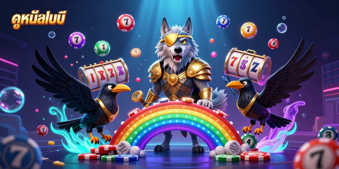 Experience ดูหนังออนไลน์ with a vibrant illustration featuring Odin and ravens amidst dynamic lottery elements, emphasizing casino excitement.