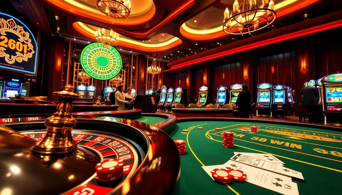 Players enjoying vibrant casino games at 58WIN with poker chips and roulette tables.