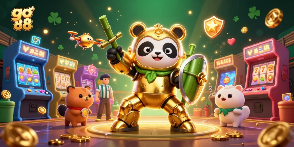 Experience the thrilling action at go 88 with a vibrant 3D casino illustration featuring a golden panda in a mech-suit.