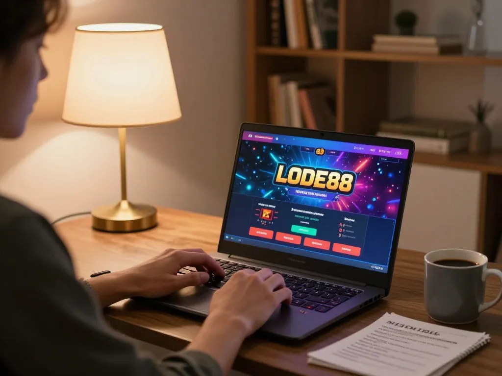 Engaging in online betting with Link LODE88 platform in a cozy living room.
