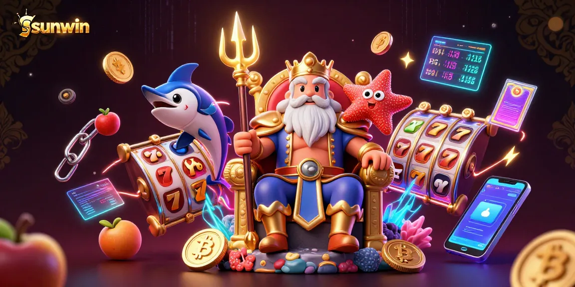 Spin the reels in vibrant sunwin casino game with Neptune and golden trident dynamics.