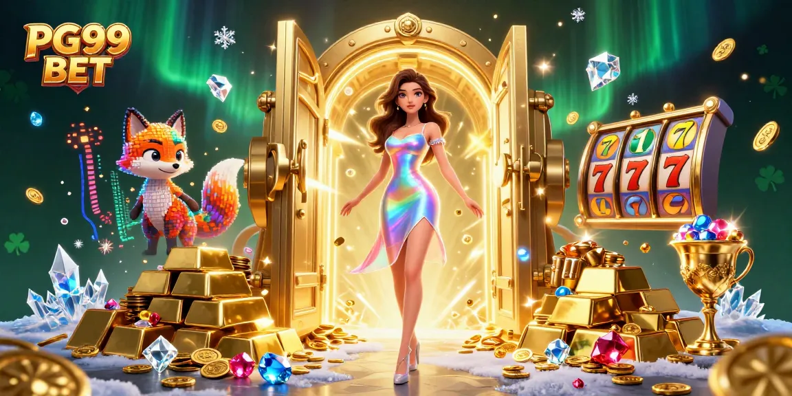 Experience PG99 BET in a vibrant 3D casino world, filled with colorful gems and dynamic slot elements.