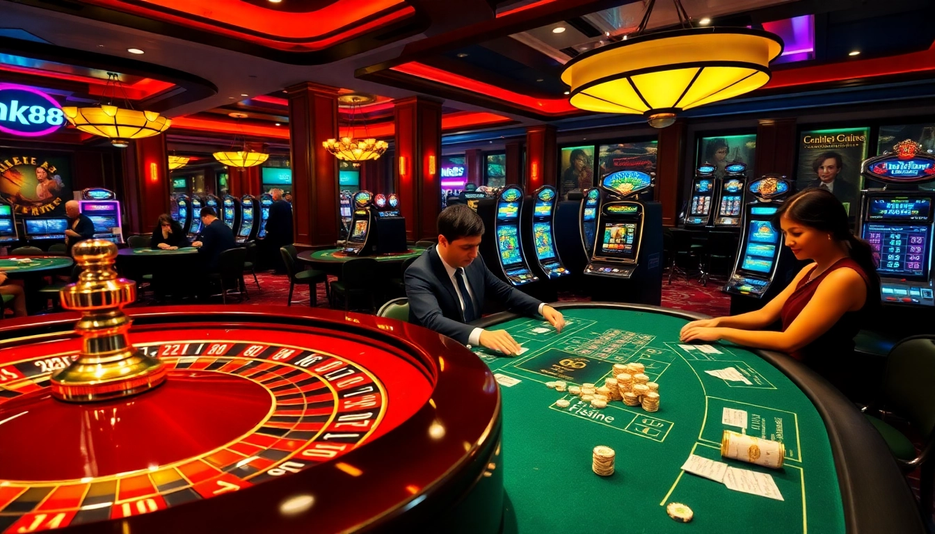 Exciting gaming experience at nk88 with poker, roulette, and vibrant casino atmosphere.