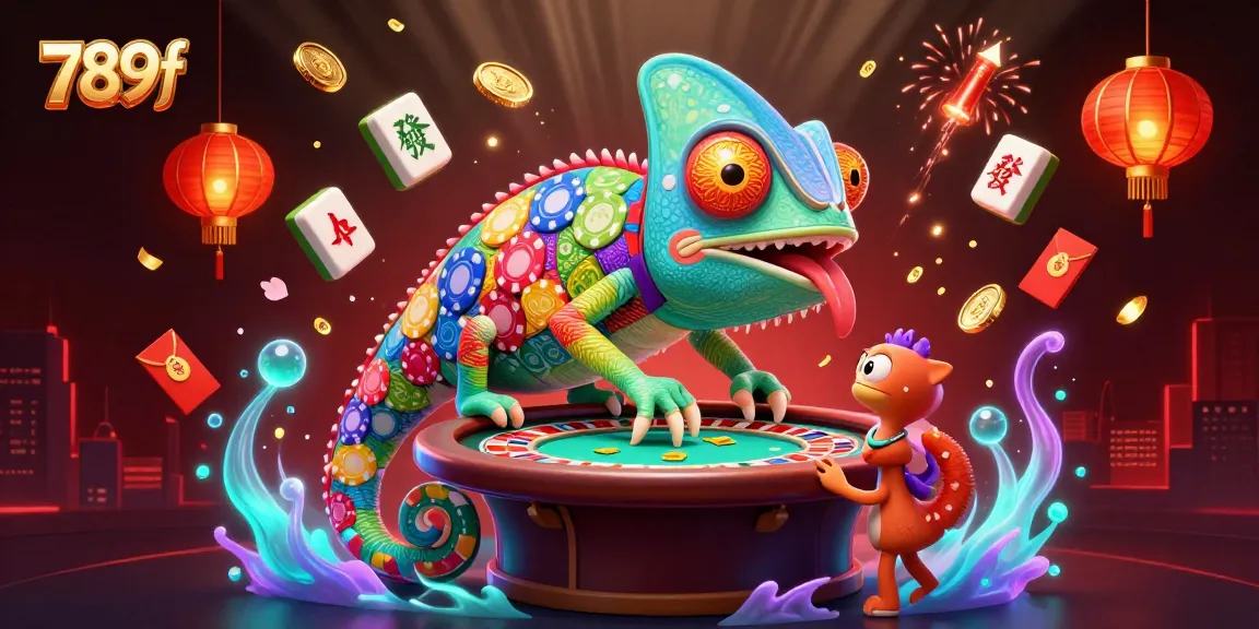 Engage in thrilling gaming with the vibrant 789f online casino scene featuring a chameleon owner.