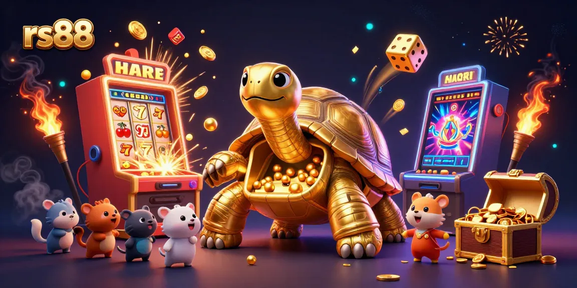 Experience the excitement of rs88 with a vibrant 3D illustration showcasing casino games and jackpots.