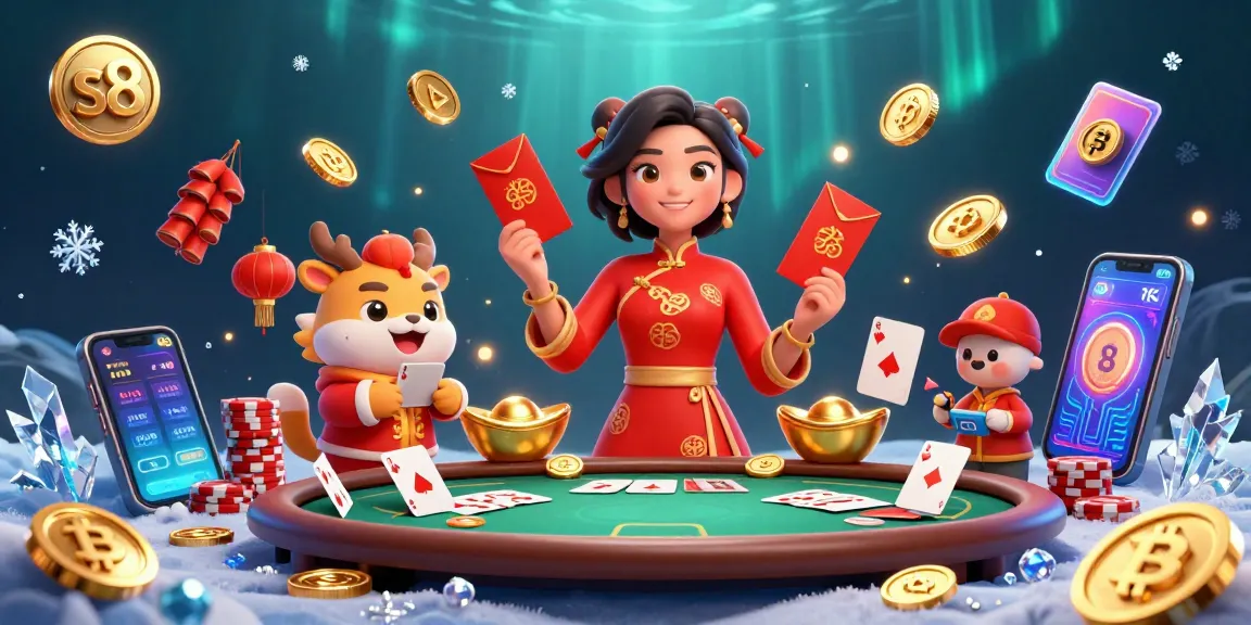 Experience the thrill of poker at S8 online casino with vibrant characters and festive elements.