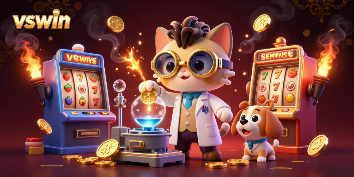 Experience the excitement of vswin slots with a mad scientist cat creating gold coins.