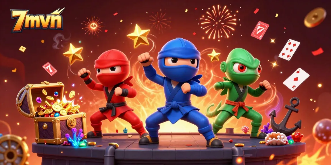 Engage in thrilling gameplay with 7mvn's dynamic scene of chameleons celebrating casino wins!