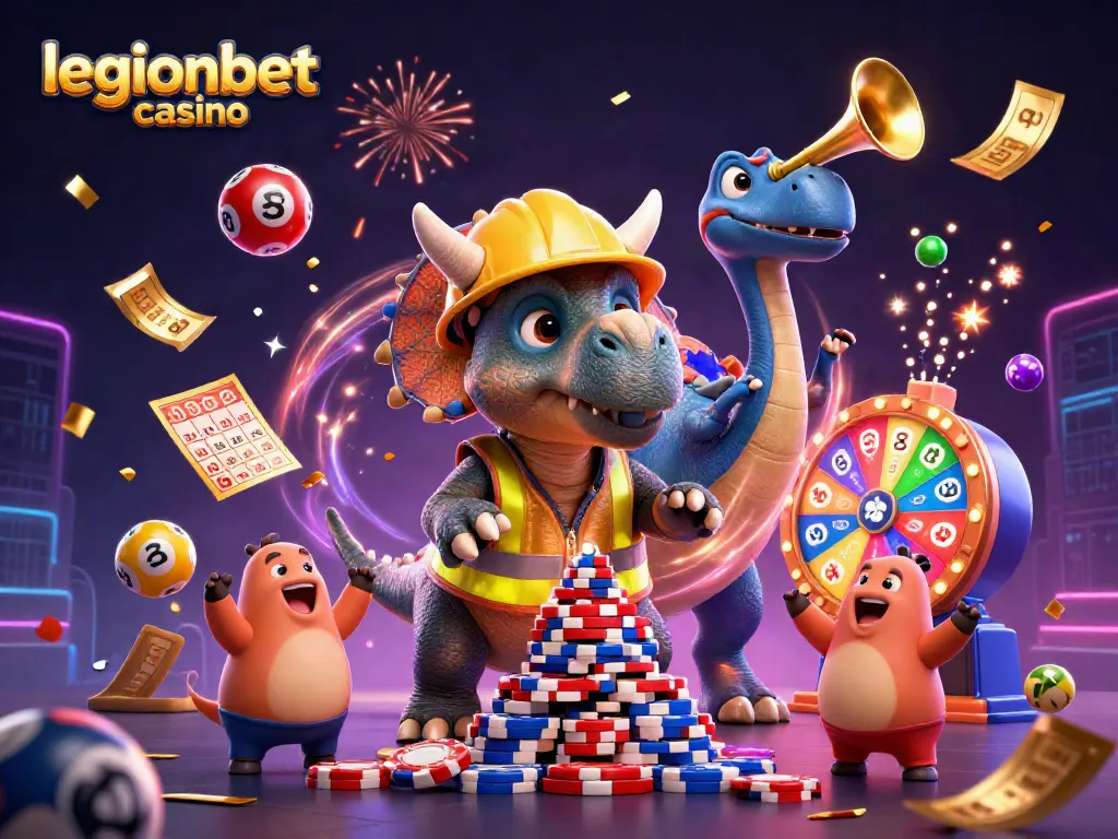 Experience the fun at legionbet casino with lively characters celebrating a gaming victory.