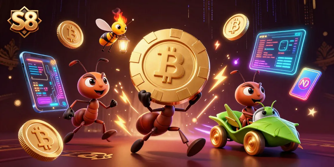 S8 showcases a daring heist in a casino-themed adventure with vibrant 3D ants and crypto elements.