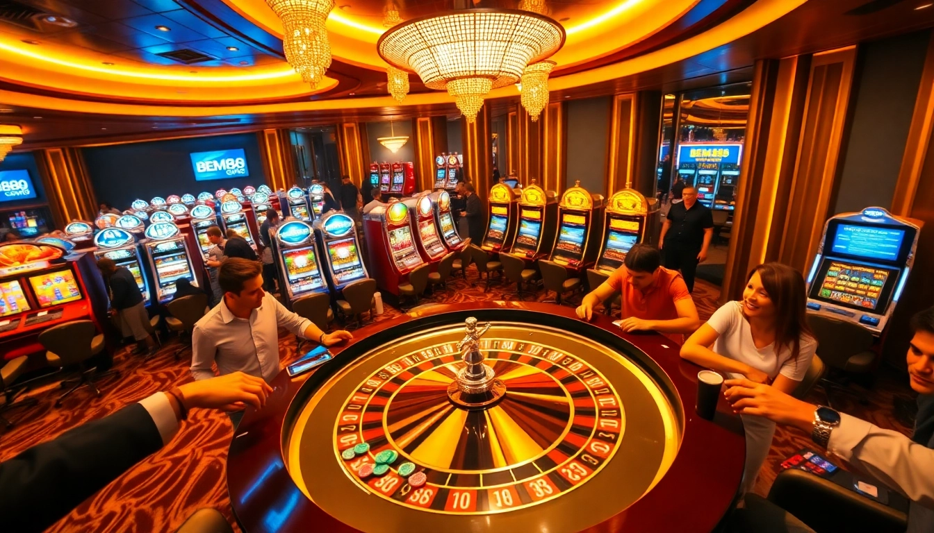 Experience thrilling gameplay at BEM88's casino with poker chips and roulette.