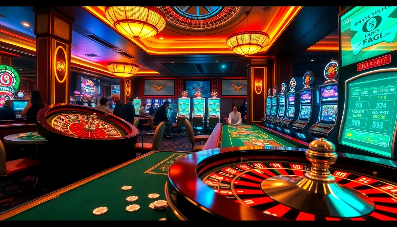 Engage in gambling strategies with Giải mã giấc mơ at a vibrant casino featuring roulette and poker tables.