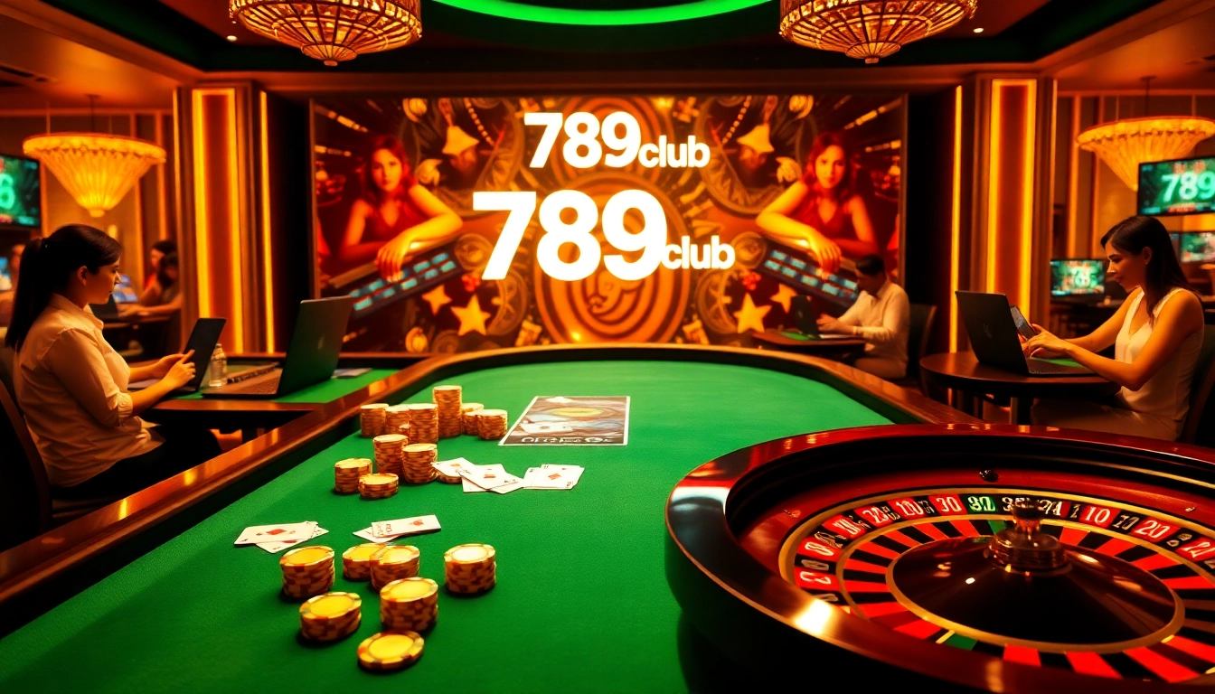 Play exciting card games at 789club casino, featuring vibrant poker tables and gaming chips.