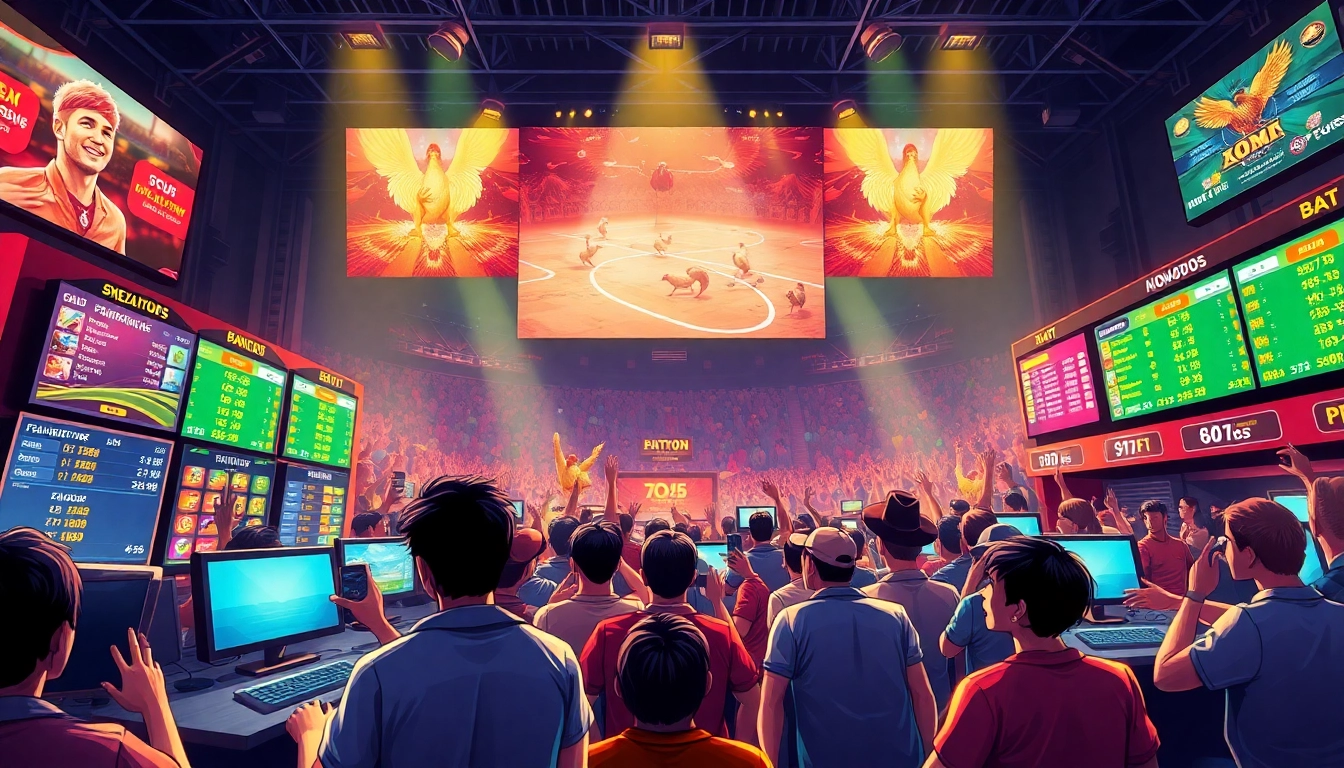 Dynamic online gaming scene featuring sv368win.live cockfighting and betting excitement.