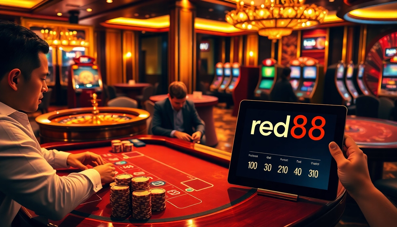 High-stakes baccarat at red88 casino, showcasing luxury and excitement in gaming.