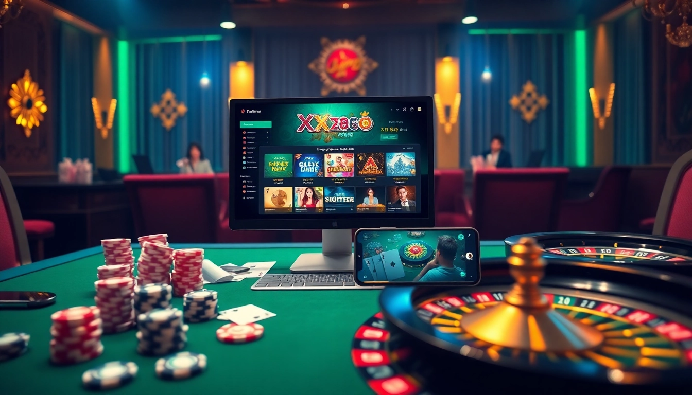 Experience thrilling games at https://xx88.se.net/ with an engaging casino setup featuring poker chips and a roulette wheel.