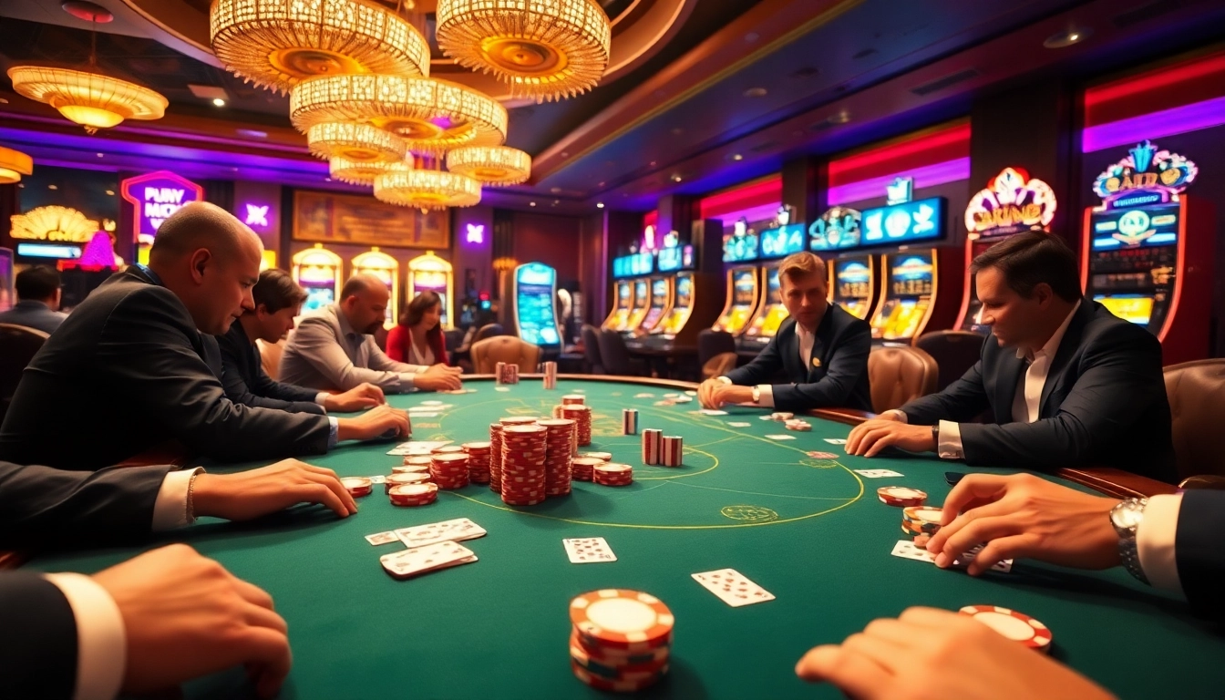 Experience thrilling gameplay at rikvip with poker tables and vibrant casino elements.