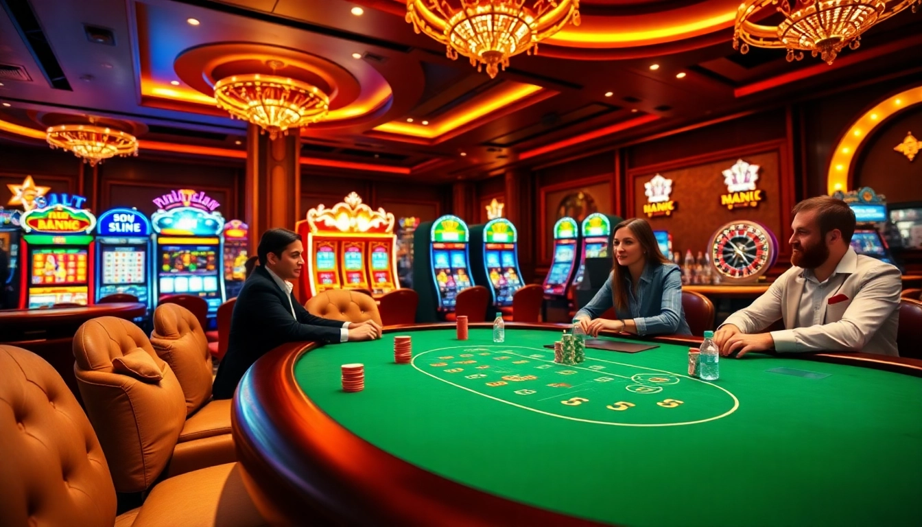 Experience excitement at 888vi with vibrant slot machines and a luxurious poker table.