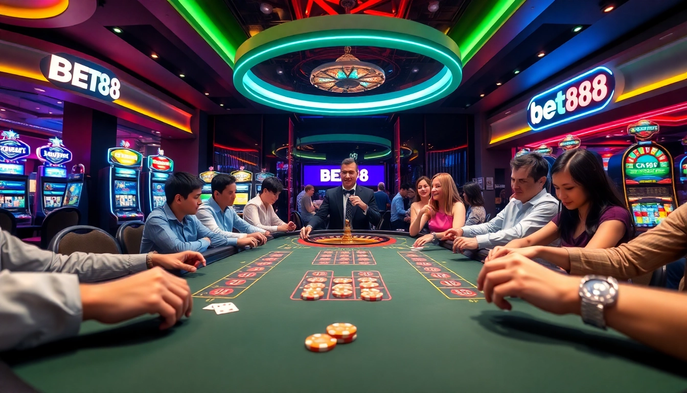 Experience exhilarating gameplay at BET88 with vibrant casino tables and gaming excitement.