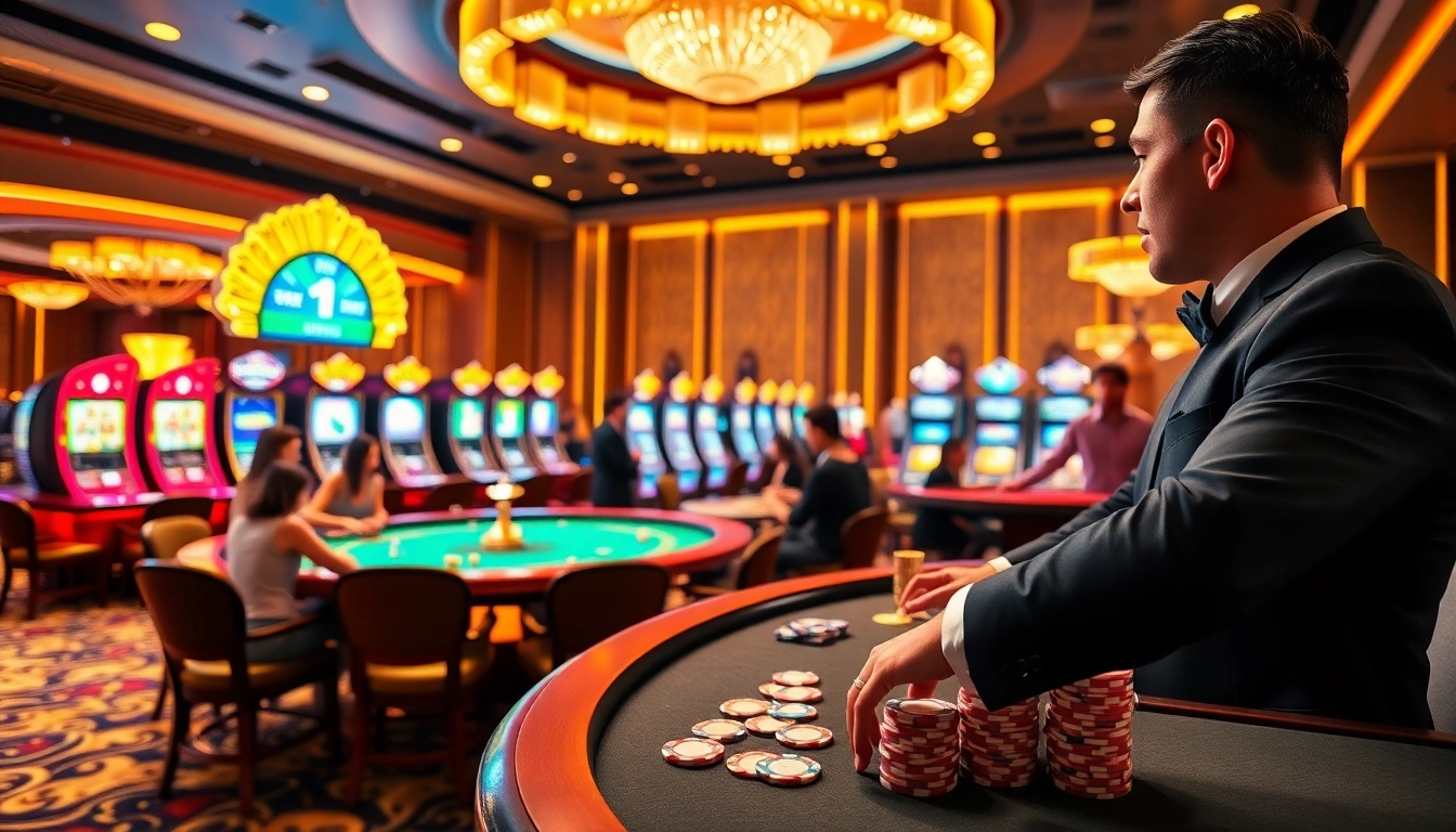 An engaging casino scene depicting enthusiastic players at https://789pa.in.net/ with lively tables and luxury atmosphere.