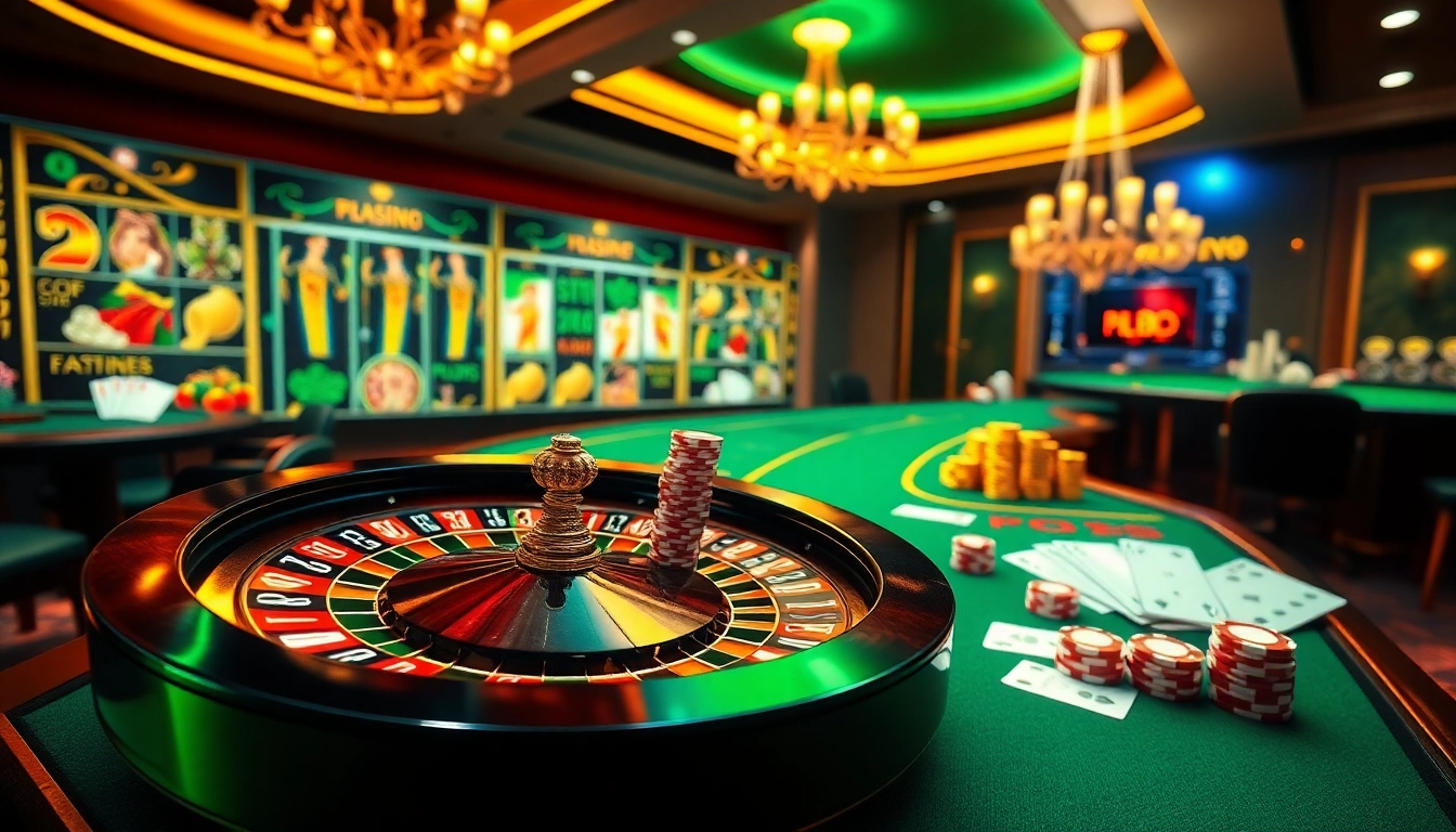 The thrilling experience of online gambling at https://hu88u.com/ with roulette, poker chips, and virtual casino ambiance.